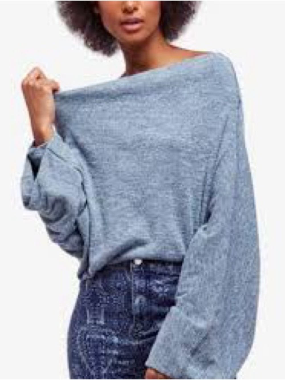 Free People - We The Free Skyline Blue Gray Off The Shoulder Blouse SZ  Medium
